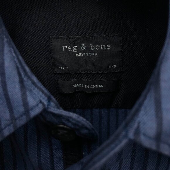 Rag & Bone Cotton/Linen Grey Blue Casual Dress Shirt with Stripes - Picture 4 of 9
